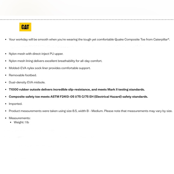 NWT- Caterpillar ‘Quake’ Safety Shoe w/Composite Toe - Picture 3 of 11